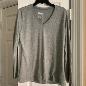 NIKE Gray Long Sleeve Dri Fit Tee - Size L